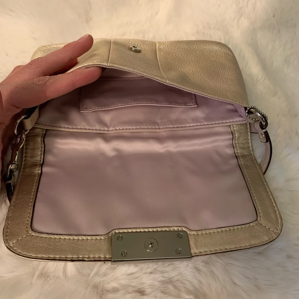 Coach Metallic Beige Leather Shoulder Bag - Picture 15 of 16